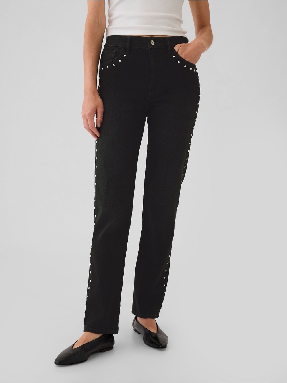 GAP Black Straight Leg Jeans with Silver Stud Trim